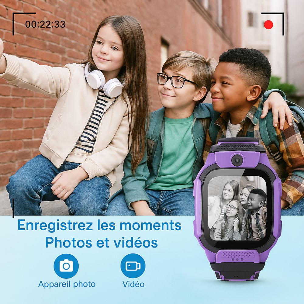 Montre connectée violet caméra photo
